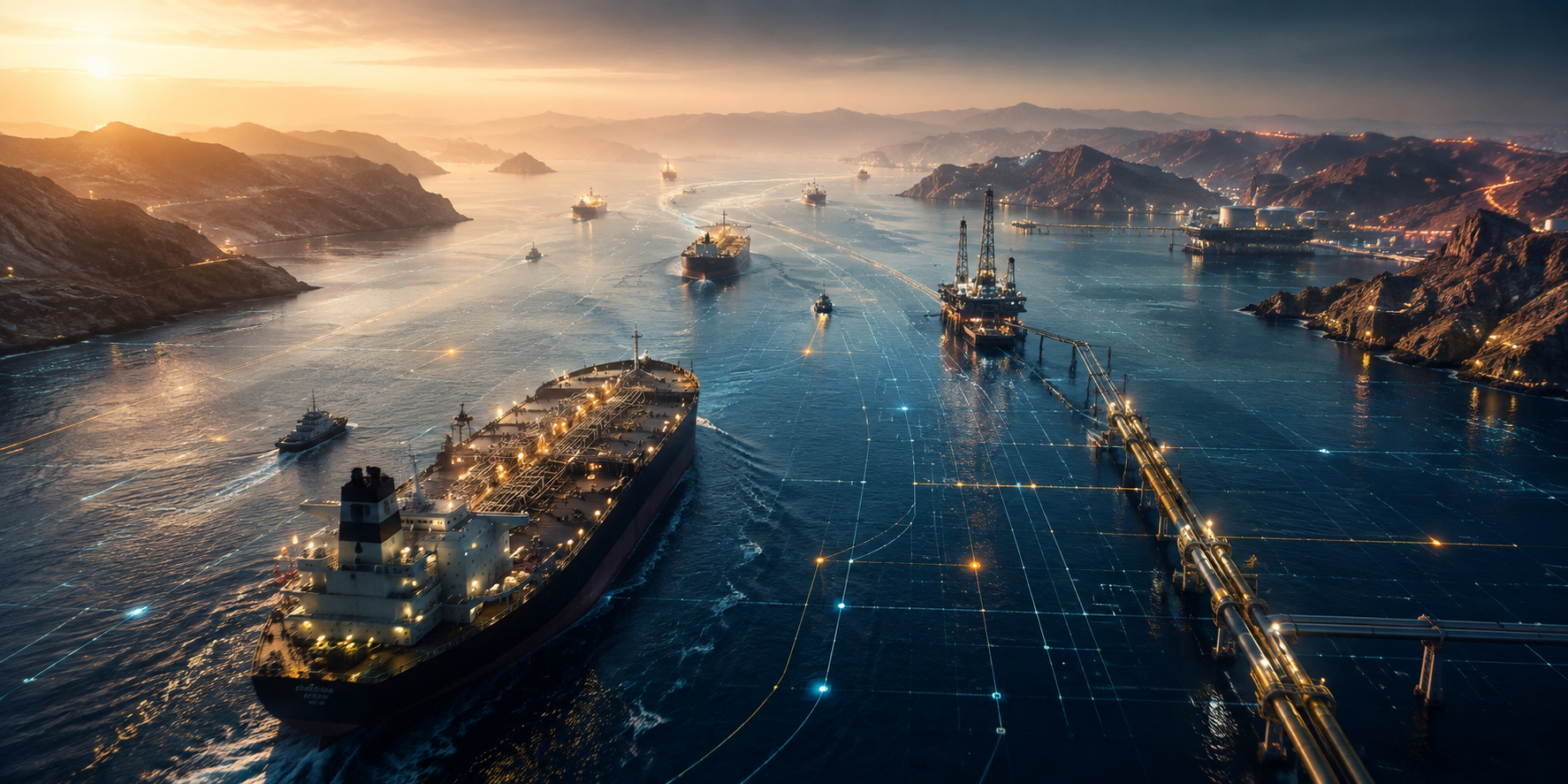 Oil shipping corridor representing global energy trade